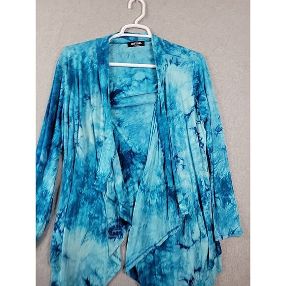 Lock & Love Aqua Blue Tie Dye Open Trapeze Cardigan Women's Plus 3XL Stretch - Picture 2 of 12